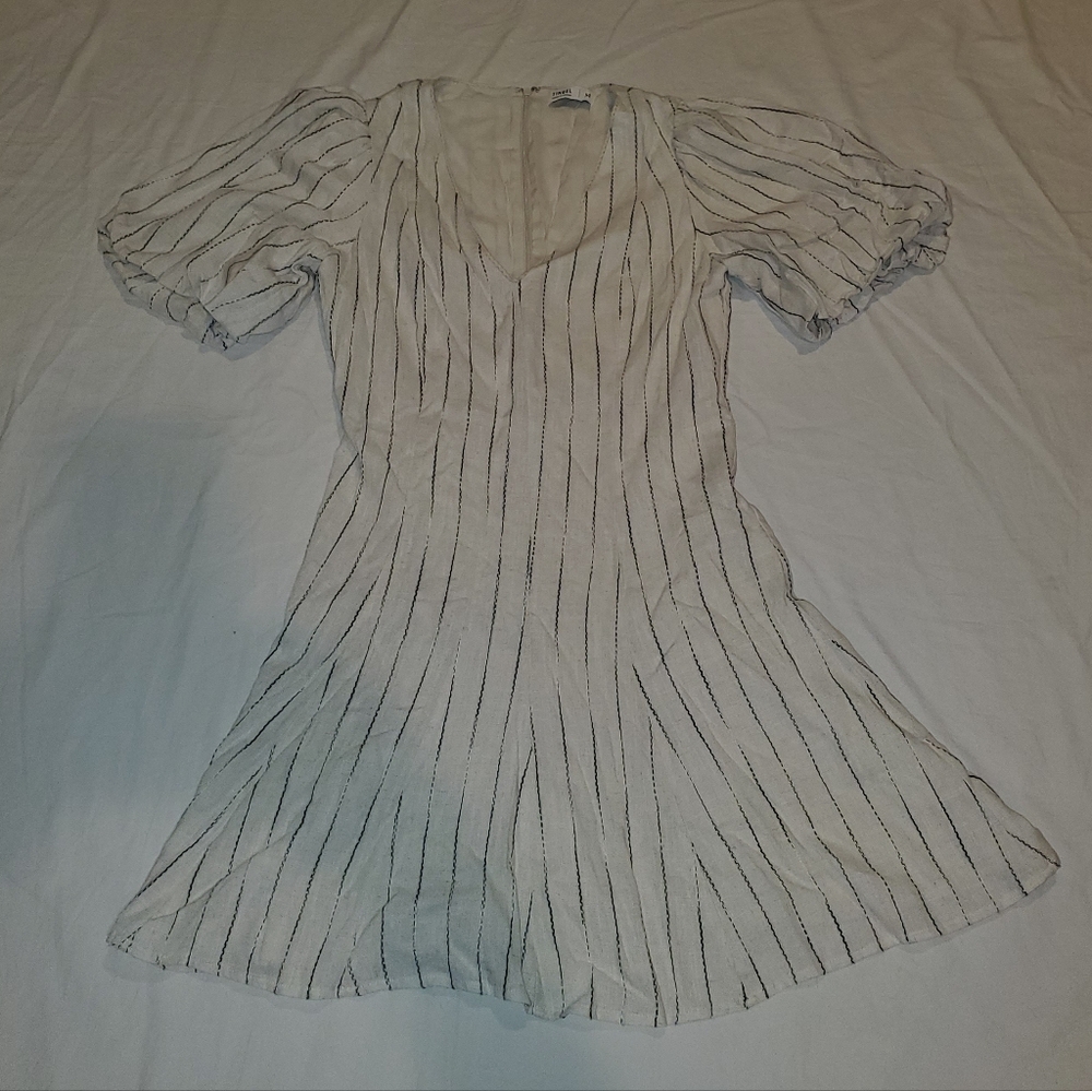 Tinsel Striped Puff Sleeve Dress